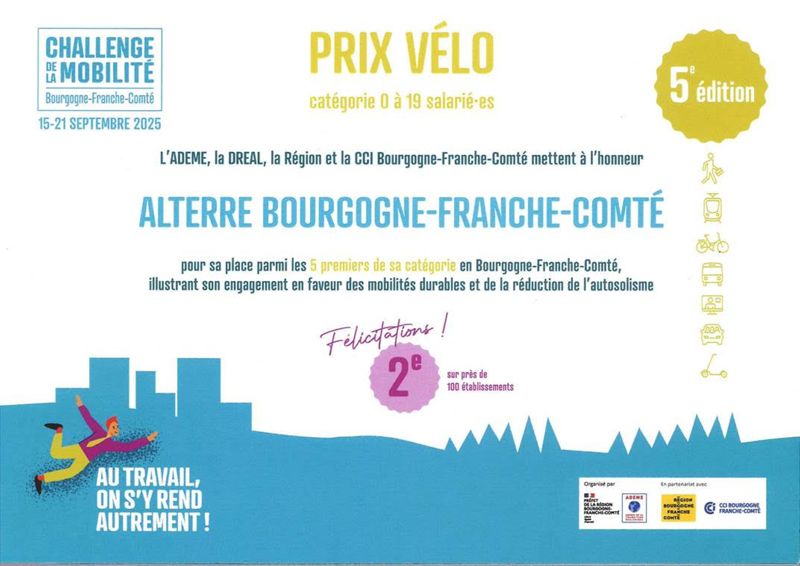 Prix vélo régional : 2ᵉ place © Challenge de la mobilité BFC